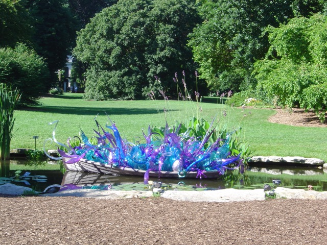 A glass boat by Chihuly in the St. Louis Botanical Gardens summer 2006.