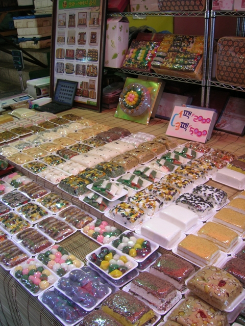 Rice and red bean cakes in the market outside Seoul, South Korea.