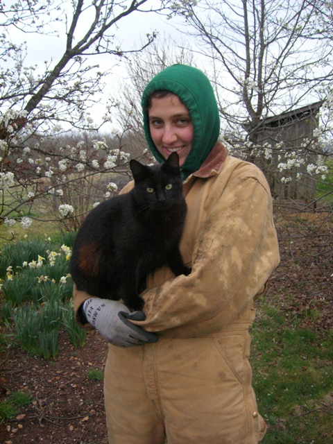 Two like-minded rascals together after a busy evening of covering coldframes in the nasty wet cold of early spring.